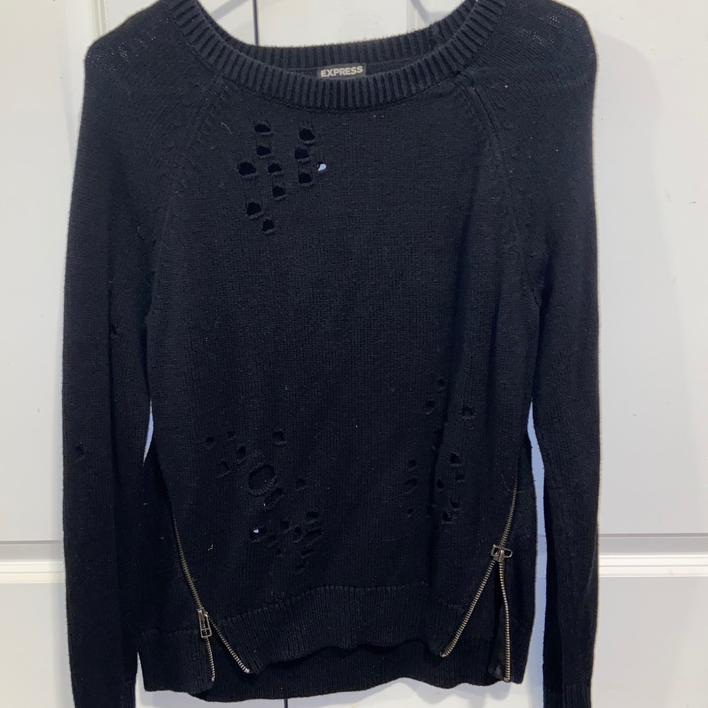 Black sweater with zips fits BIG
